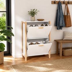 Shoe Cabinet White 57.5x33x80cm Engineered Wood Storage Organiser Rack