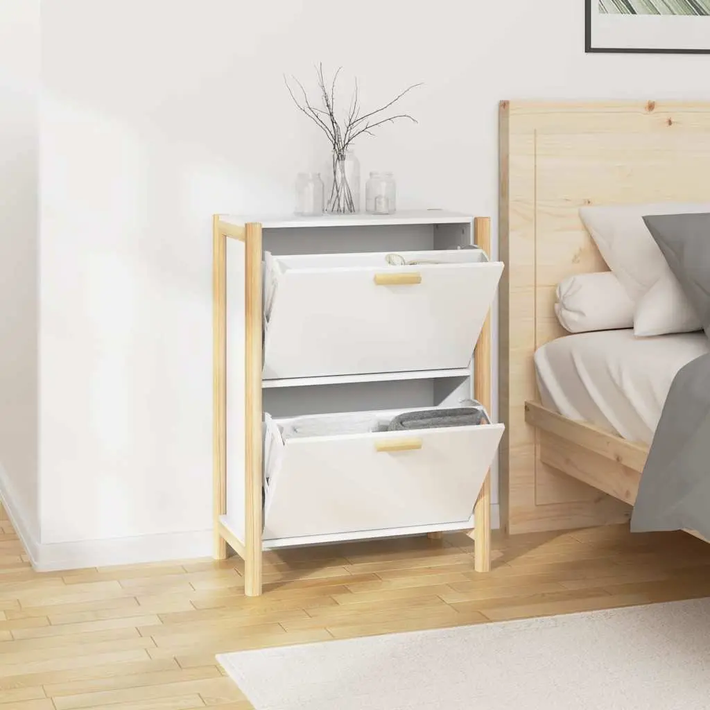 Shoe Storage Rack Engineered Wood White 57.5x33x80cm Organiser Cabinet