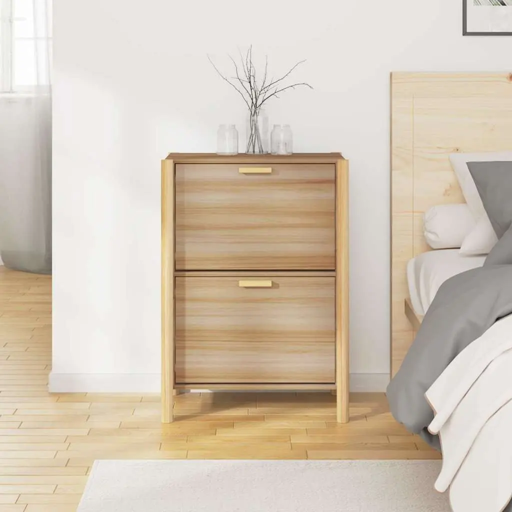 Shoe Organizer Cabinet Engineered Wood Brown 57.5cm Width 33cm Depth 80cm Height Storage Furniture