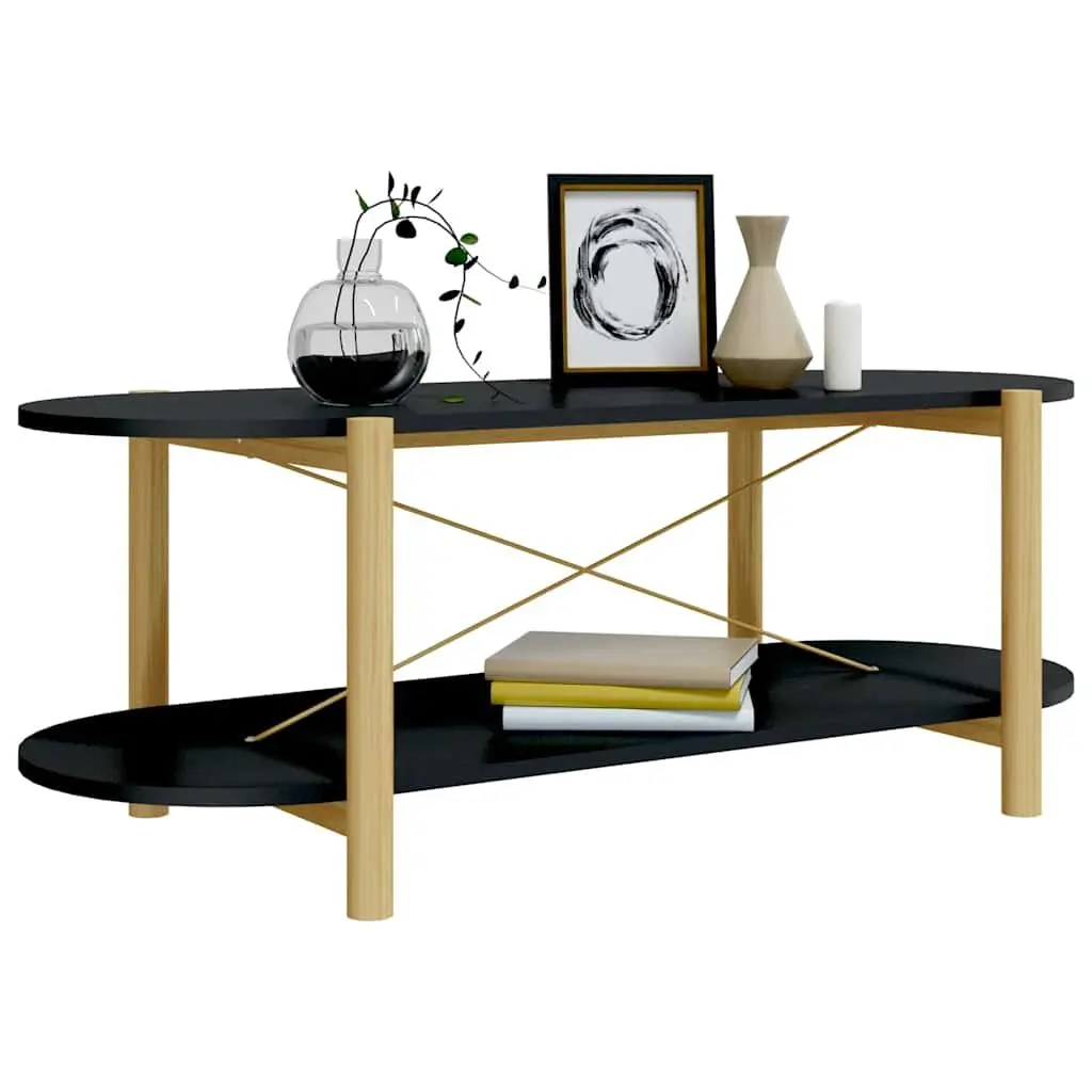 Coffee Table Engineered Wood Black Accent Storage Living Room Solid Wood Legs 110x48x40cm