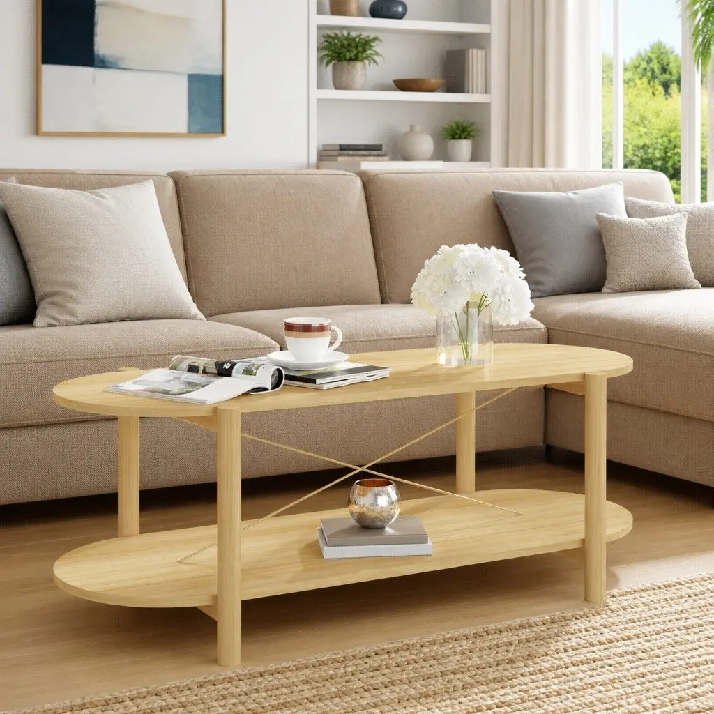 Brown Engineered Wood Coffee Table 110x48x40cm with Storage Space