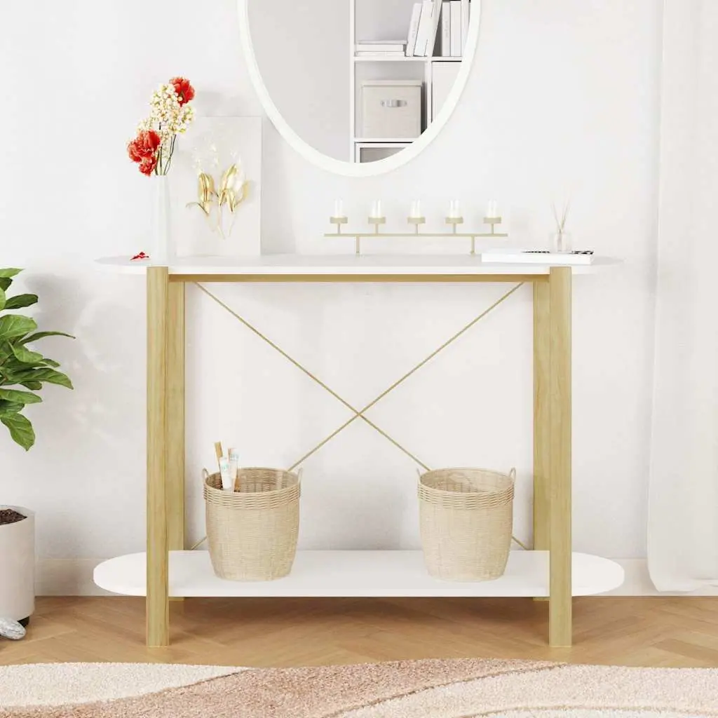 Console Table Engineered Wood 110x38x75cm White Storage Cabinet Accent Entryway