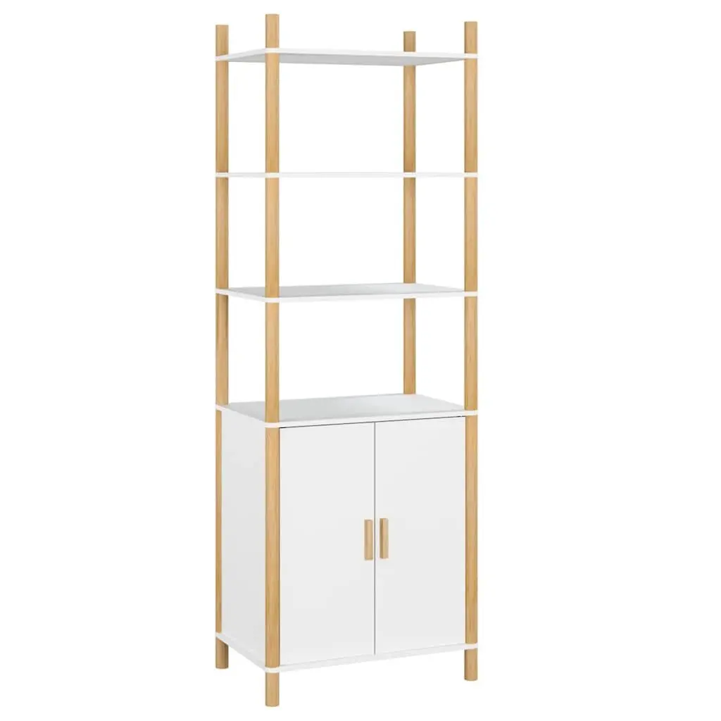 Highboard Storage Cabinet Engineered Wood 60x40x173cm White Sideboard with Solid Wood Legs