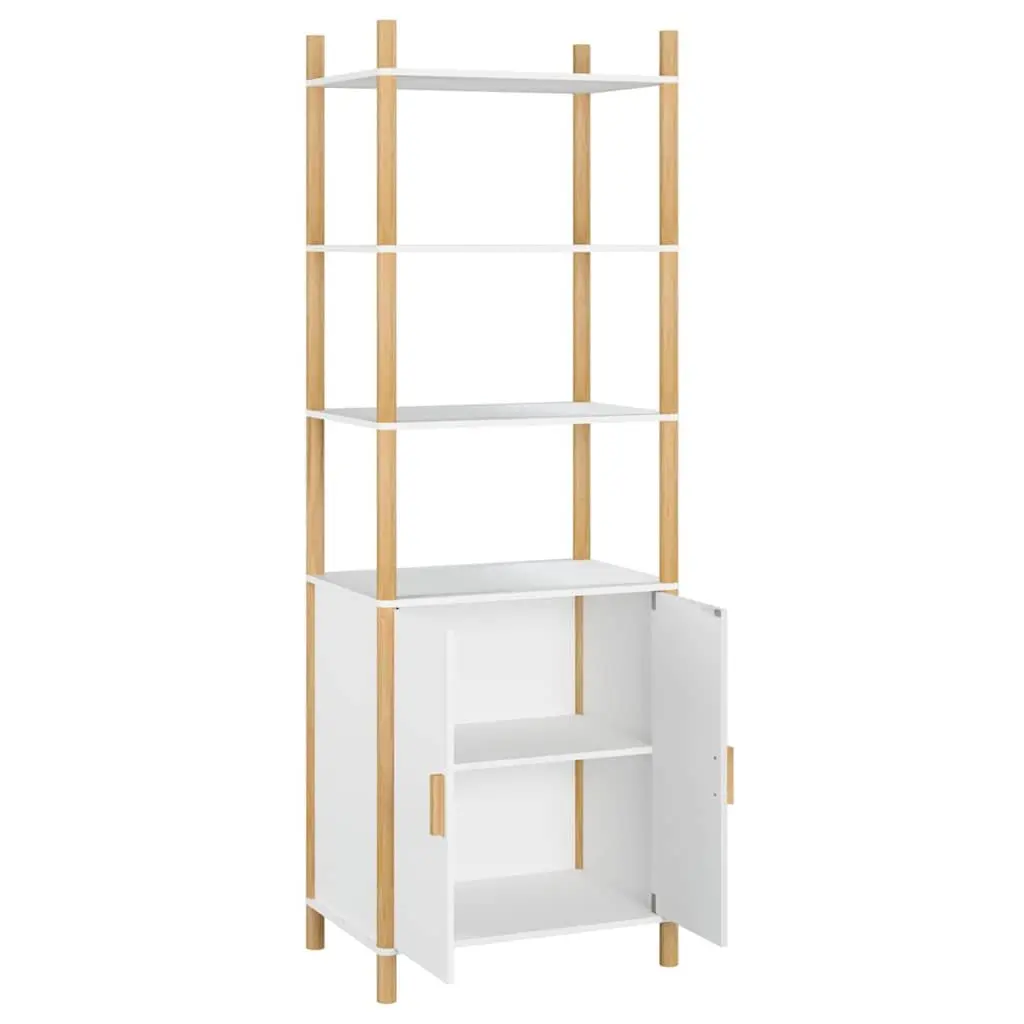 Highboard Storage Cabinet Engineered Wood 60x40x173cm White Sideboard with Solid Wood Legs