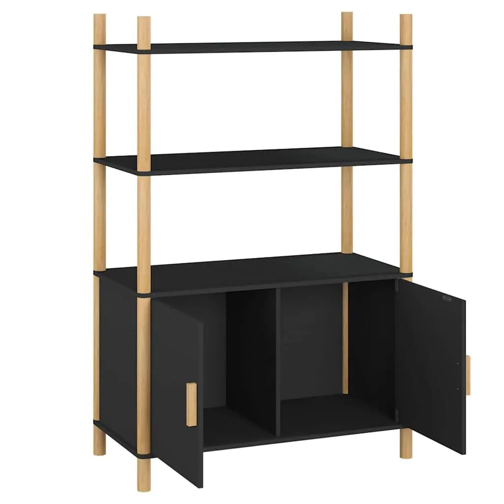 Highboard Buffet Storage Cabinet Engineered Wood 80cm Wide Black