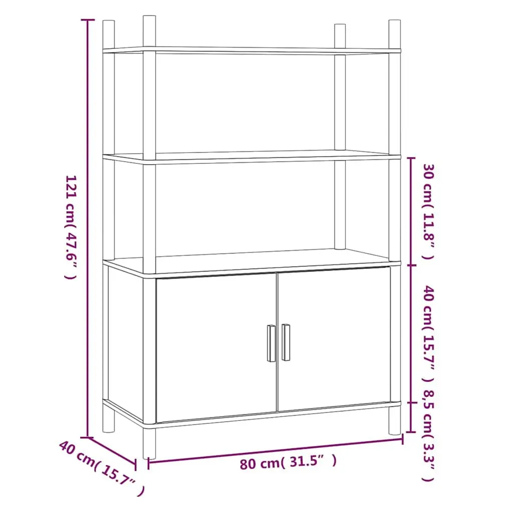 Highboard Buffet Storage Cabinet Engineered Wood 80cm Wide Black