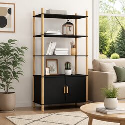 Versatile Black Highboard Storage 80x40x153cm for Your Home