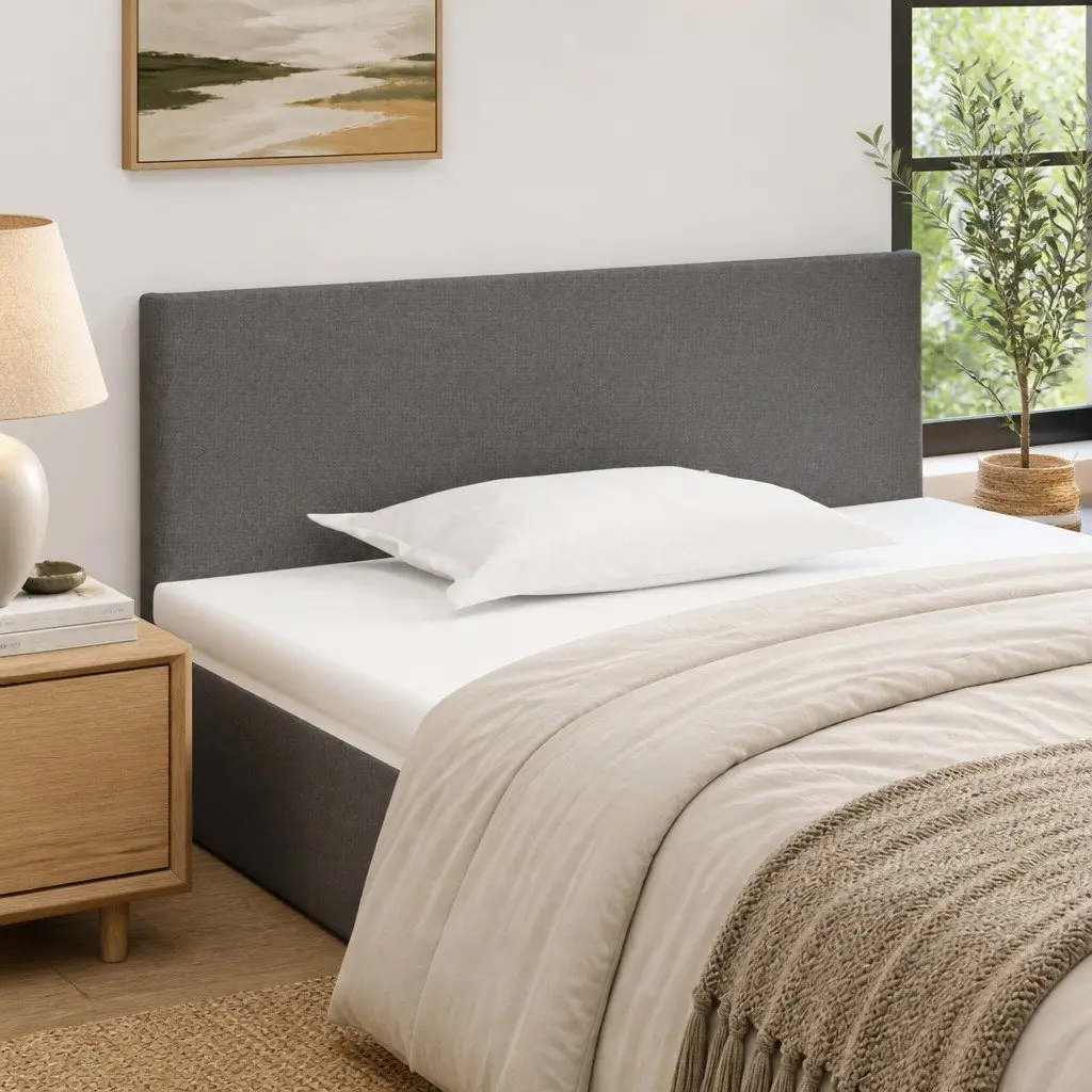 Fabric Headboard 100cm Adjustable Height Dark Grey Bedroom Bed Support