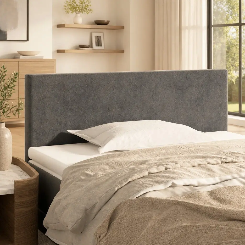 Velvet Upholstered Headboard Grey 100cm Bedroom Furniture Adjustable Height Support