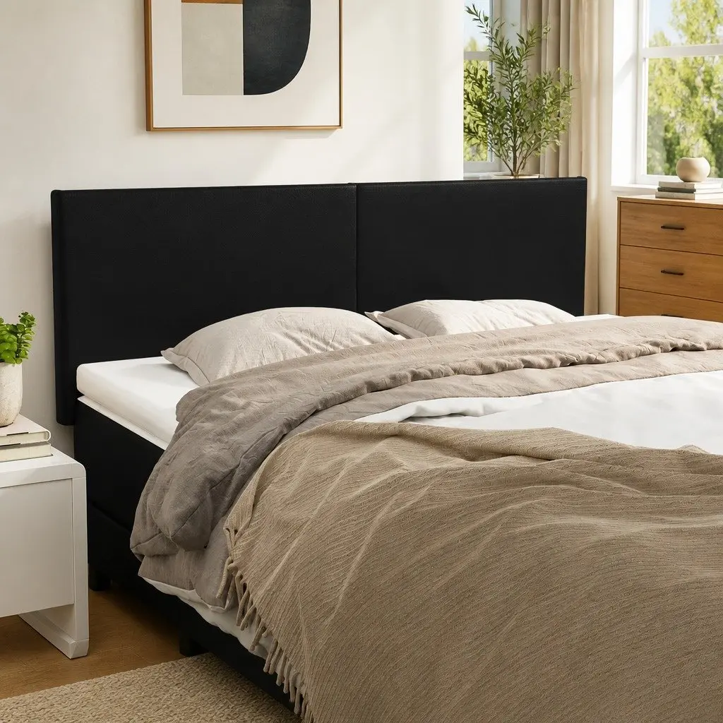 Black Faux Leather Headboard Adjustable Height Wooden Legs Bedroom Furniture