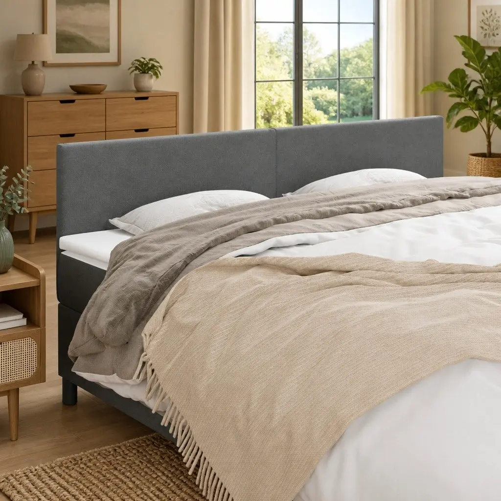 Headboard Fabric Dark Grey Adjustable Height with Wooden Legs