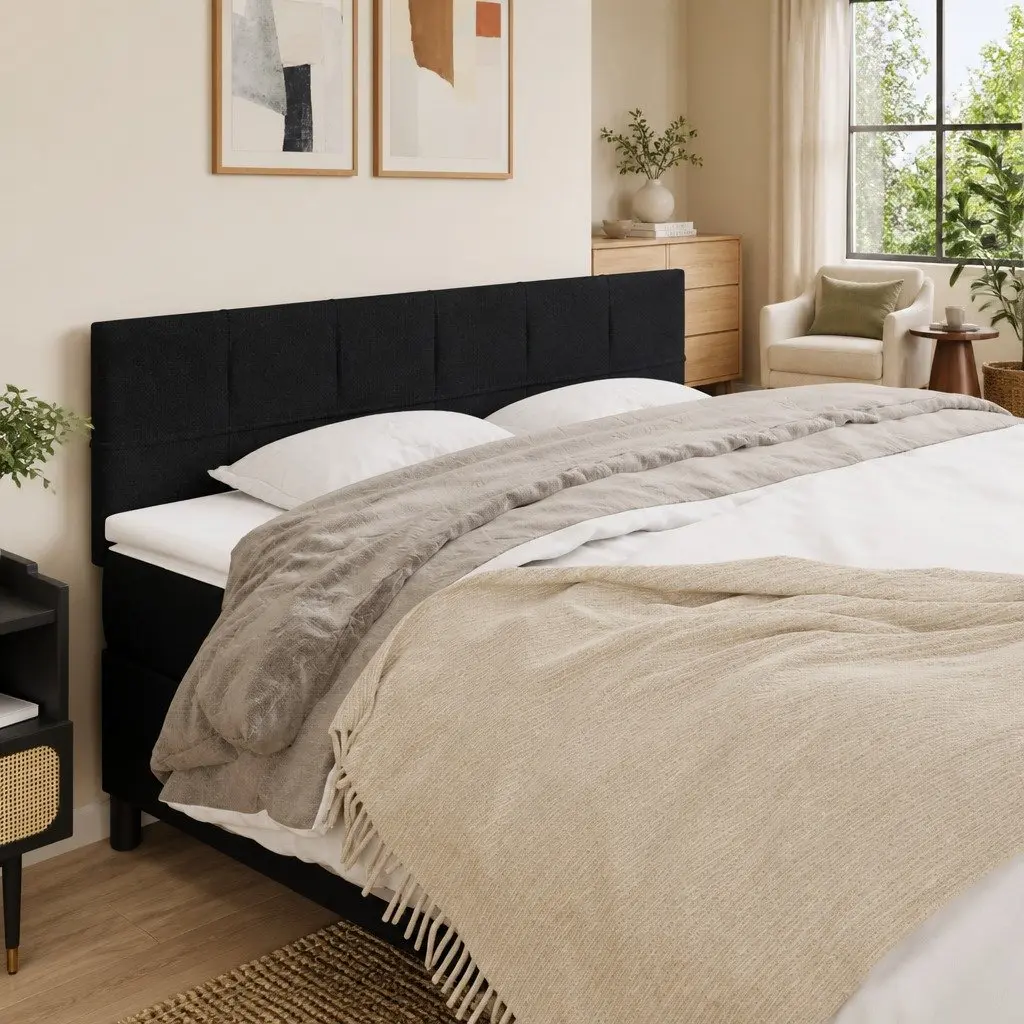Fabric Headboard Adjustable Height 160cm Black with Wooden Legs Support