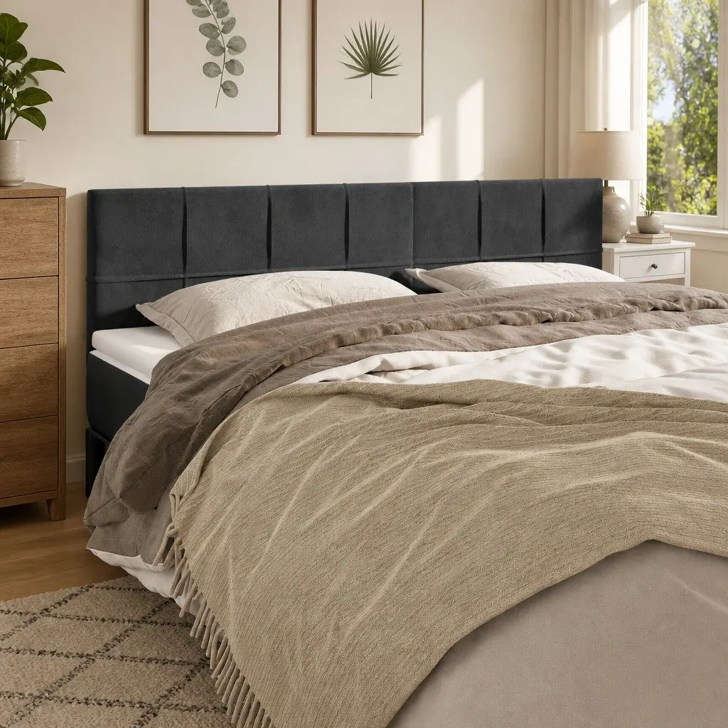 Grey Velvet Bed Headboard with Adjustable Height and Wooden Legs for Bedroom Support