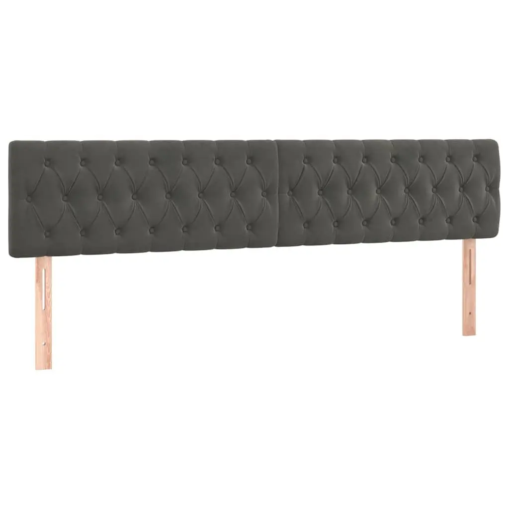 Velvet Headboard 200cm Wide Adjustable Height Grey Wooden Legs