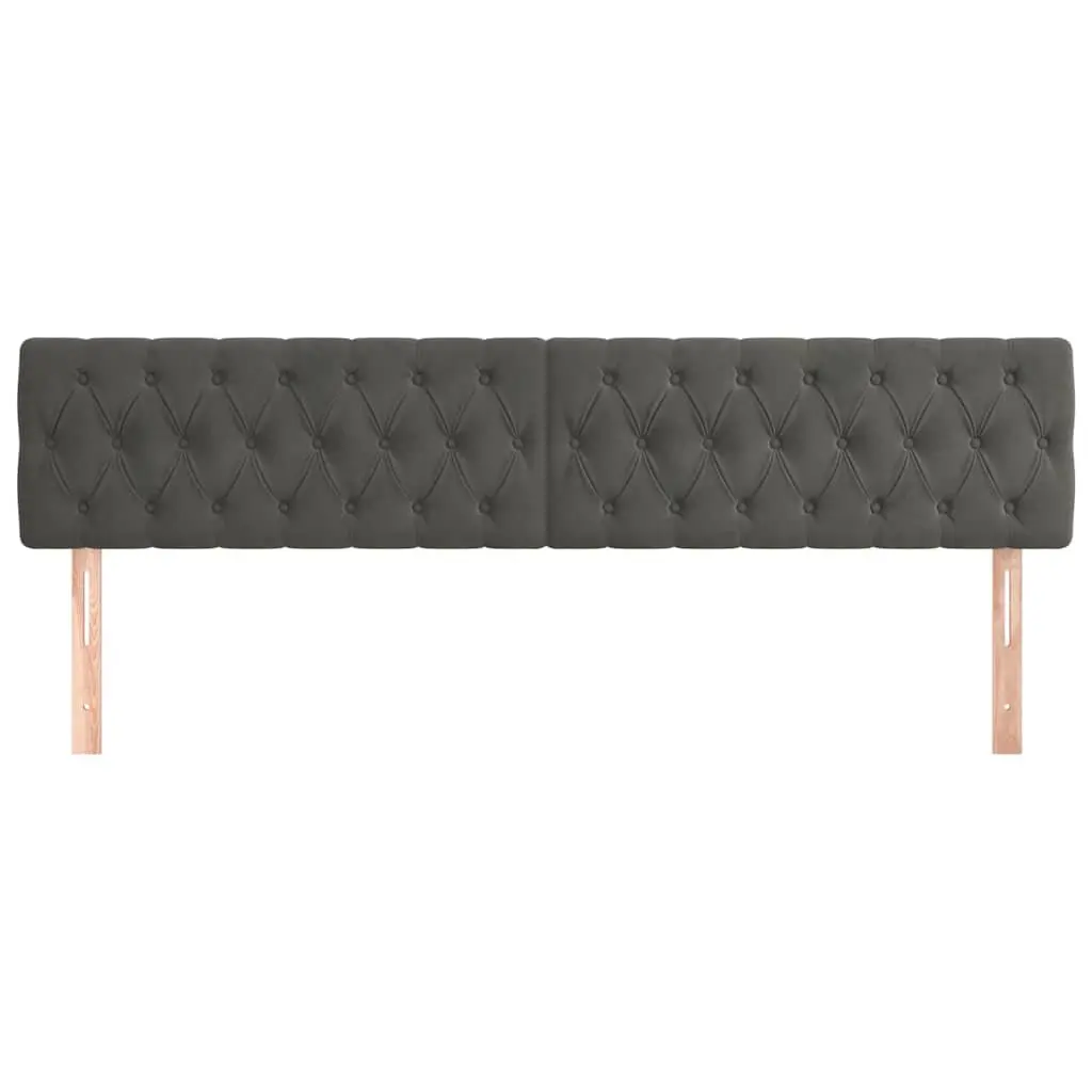 Velvet Headboard 200cm Wide Adjustable Height Grey Wooden Legs