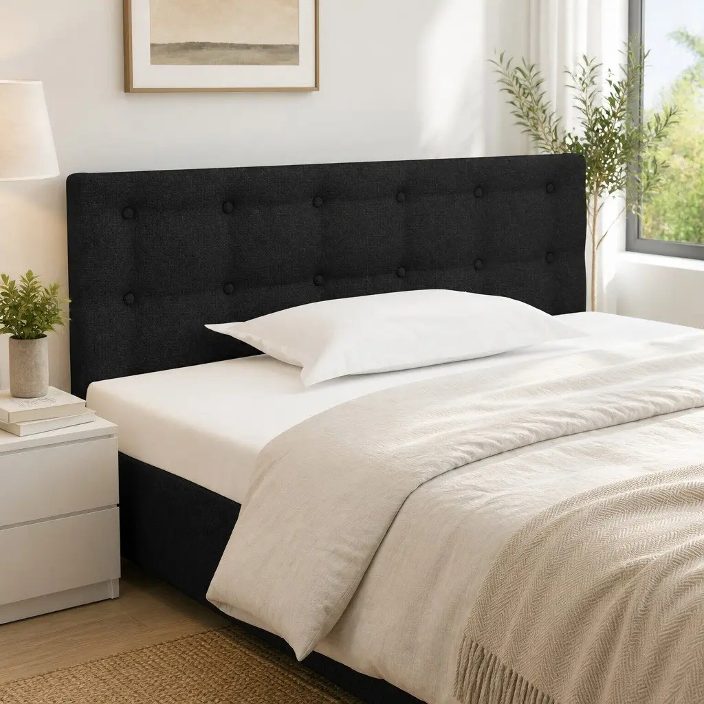 Black Fabric Headboard for Reading in Bed