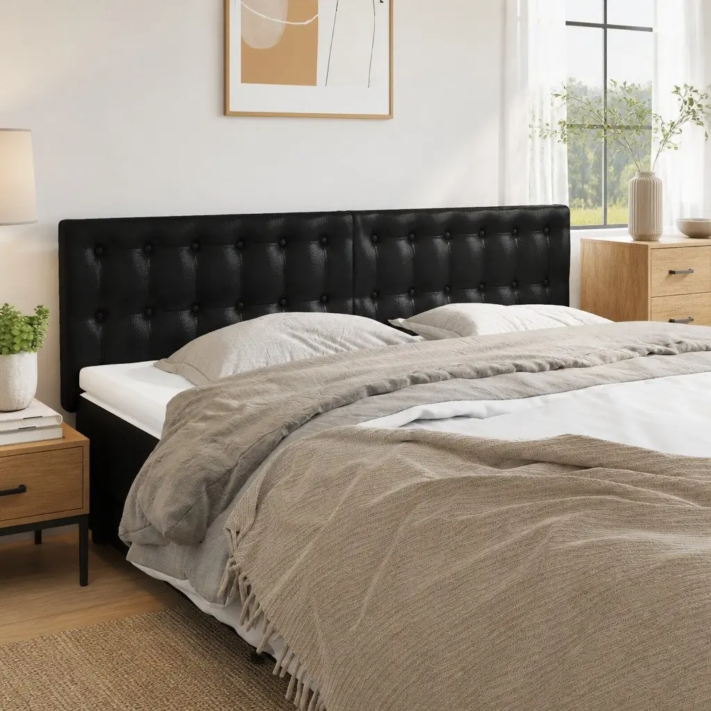 Faux Leather Headboard Adjustable Height 144cm Black Wooden