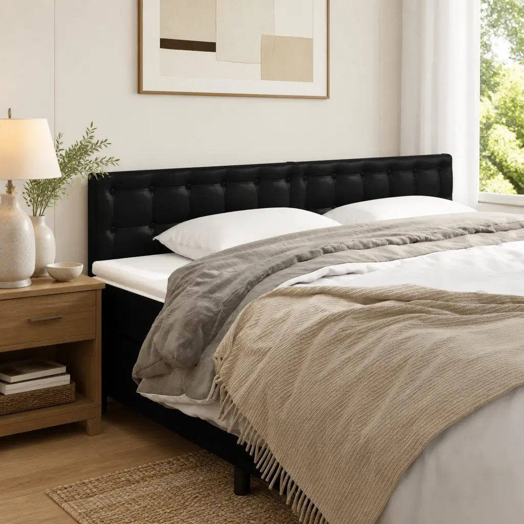 Faux Leather Headboard Adjustable Height Black Wooden Legs 160cm Bed Back Support