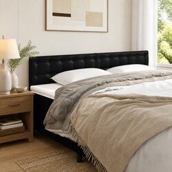 Black Faux Leather Headboard 160cm Adjustable Height Bed Back Support Wooden