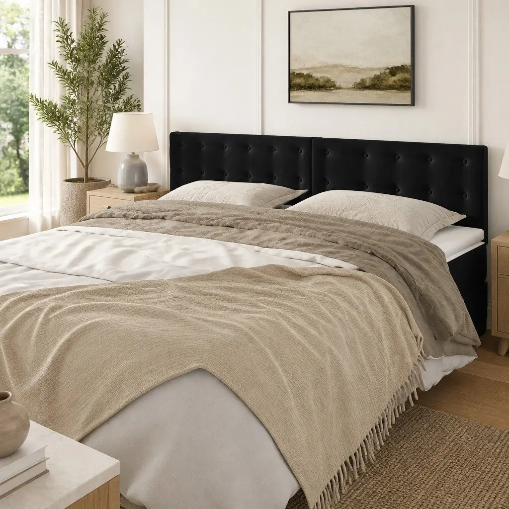 Velvet Headboard Adjustable Height 160cm Black Upholstery