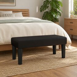 Black Faux Leather Bench Padded Foam Seat Living Room Entryway Furniture