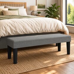 Upholstered Bench Grey Fabric Padded Seat Living Room Furniture 100x30x30cm