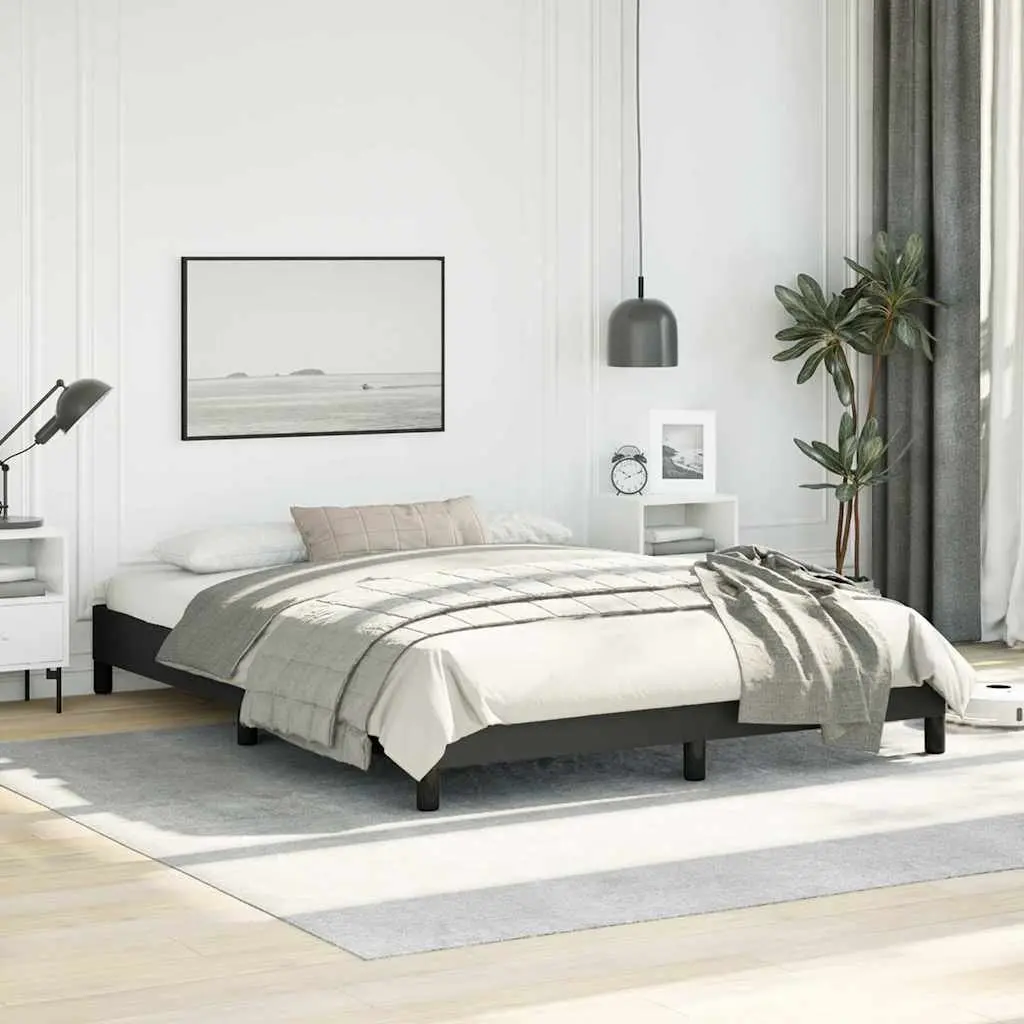 Faux Leather Queen Bed Frame Sturdy Support 152 x 203 cm Black Plywood Slats