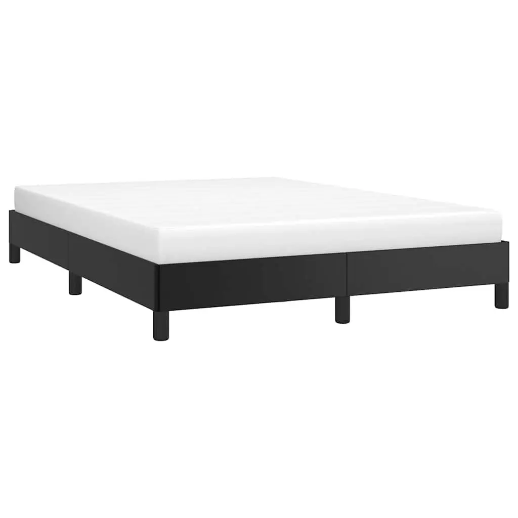 Faux Leather Queen Bed Frame Sturdy Support 152 x 203 cm Black Plywood Slats