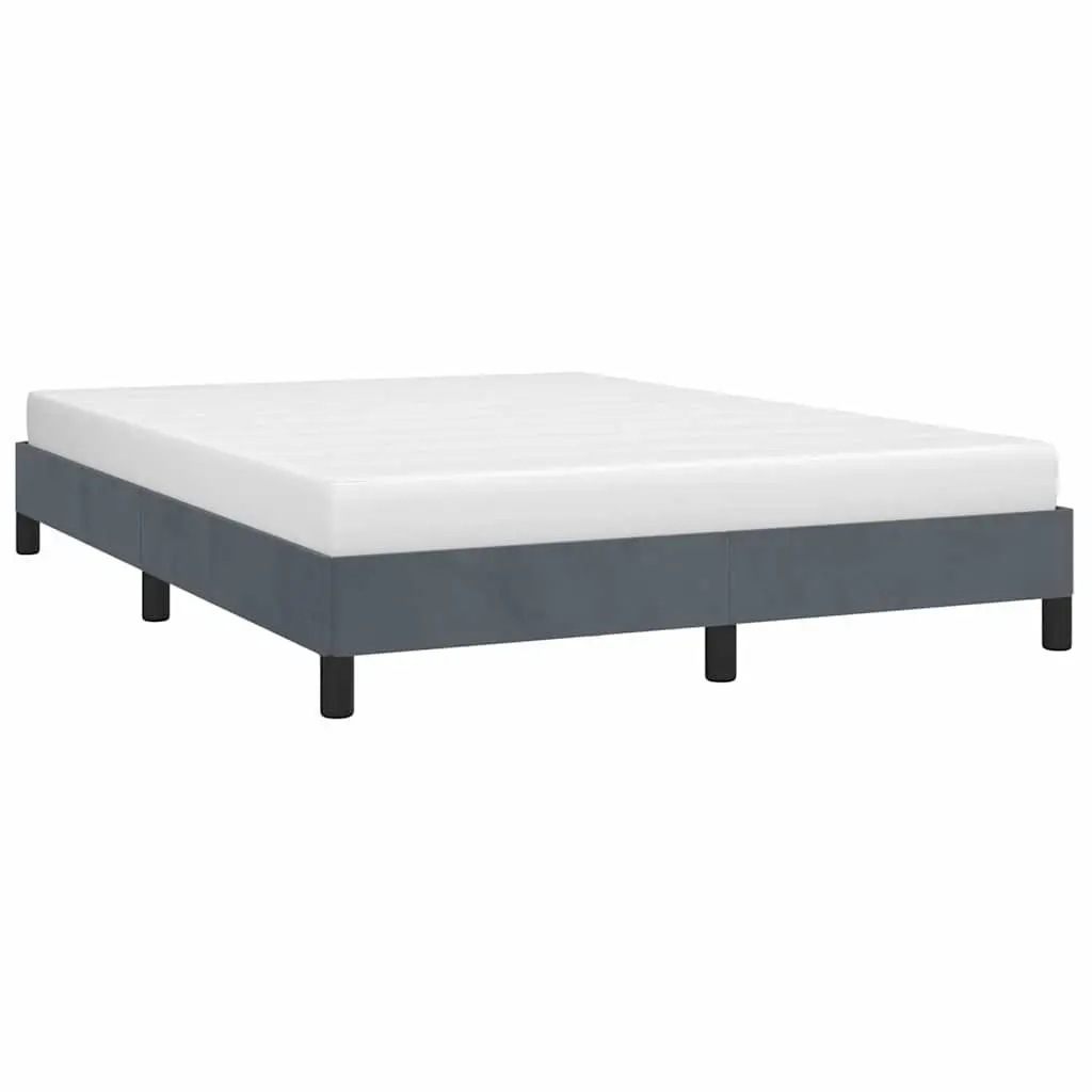 Double Bed Frame Velvet Grey 137x187cm Plywood Slats