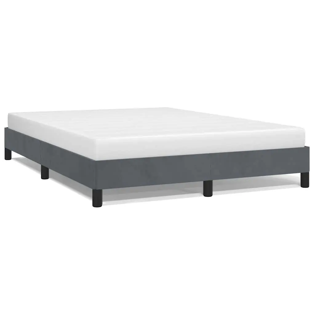 Double Bed Frame Velvet Grey 137x187cm Plywood Slats