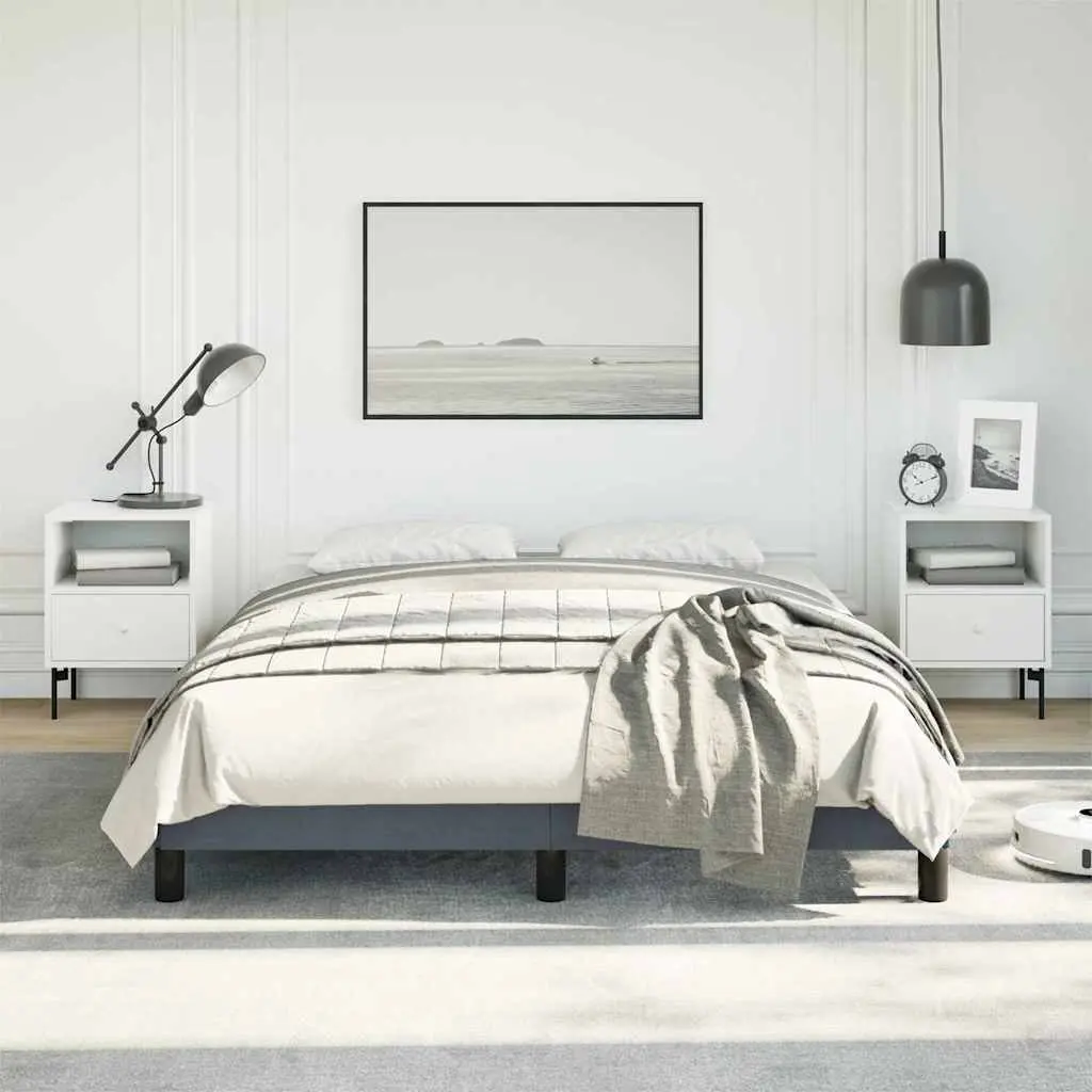 Double Bed Frame Velvet Grey 137x187cm Plywood Slats