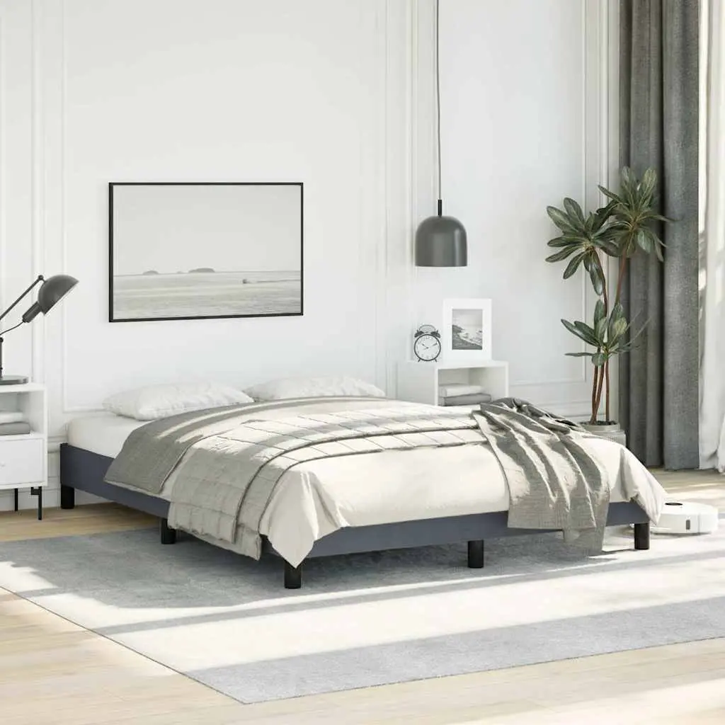 Double Bed Frame Velvet Grey 137x187cm Plywood Slats