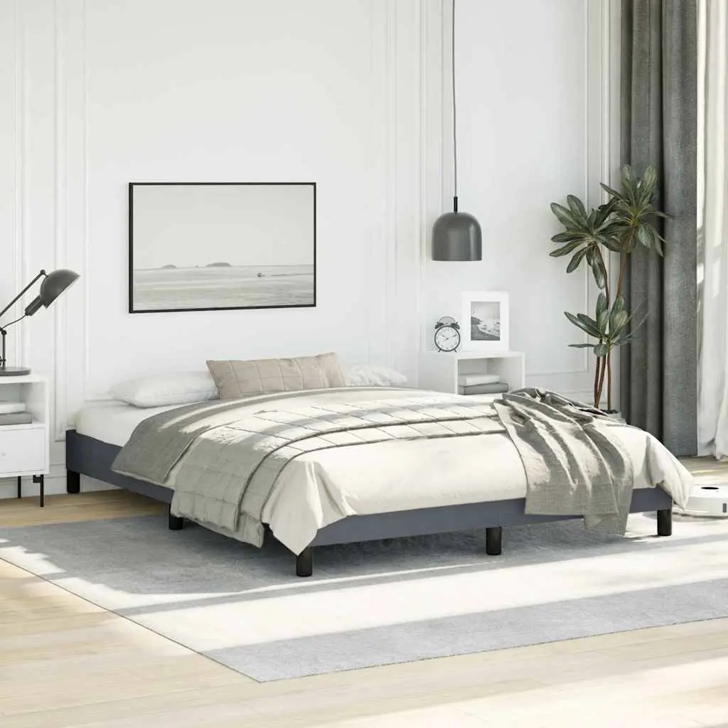 Queen Frame Velvet Upholstered Grey 152x203cm with Slatted Base