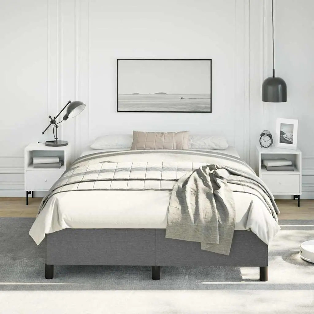 Double Bed Frame Grey 137x187cm Plywood Slats Sturdy Fabric Construction