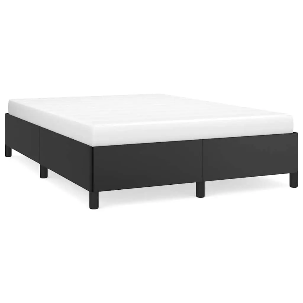 Double Bed Frame Faux Leather Black 137x187cm Plywood Slats Support Legs