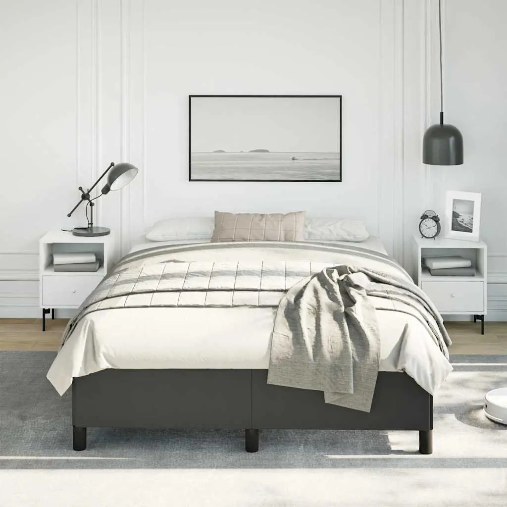 Double Bed Frame Faux Leather Black 137x187cm Plywood Slats Support Legs