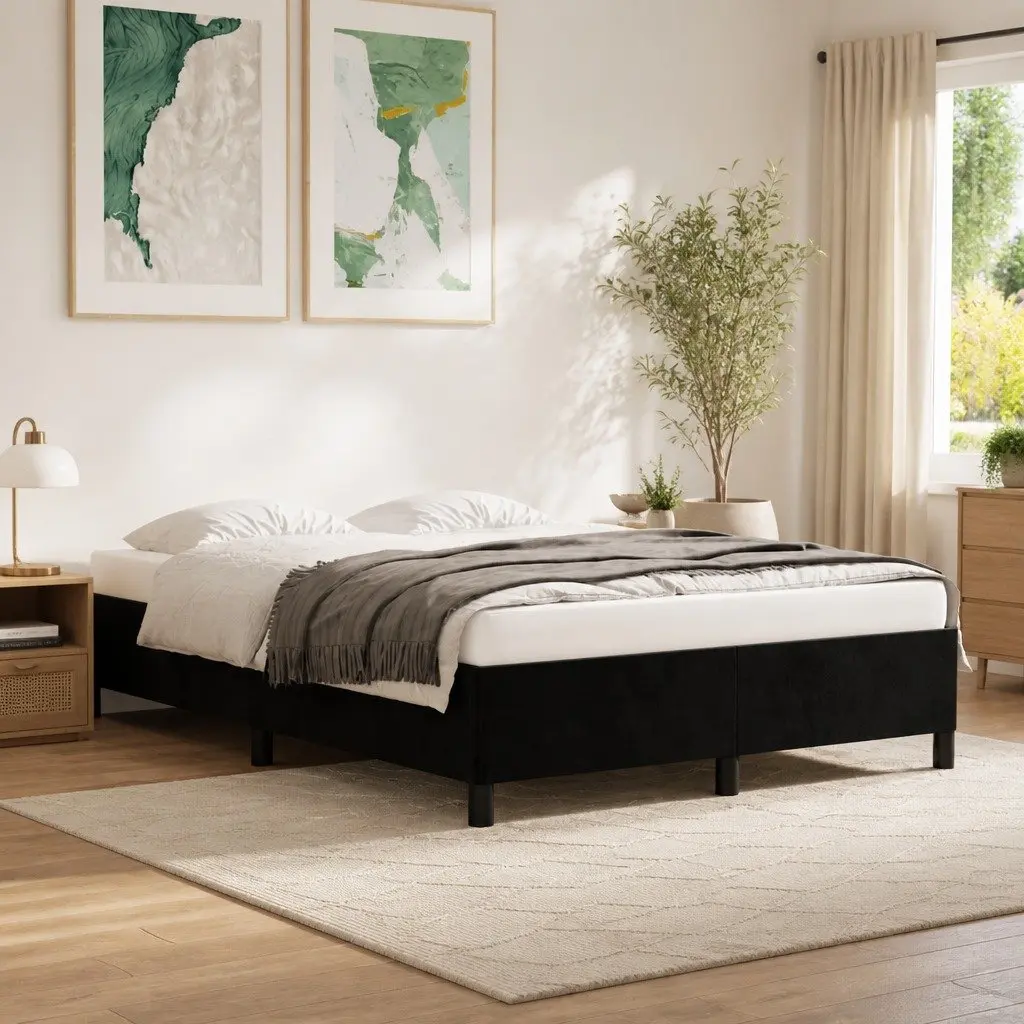 Double Bed Frame Velvet Upholstered 137x187cm Black