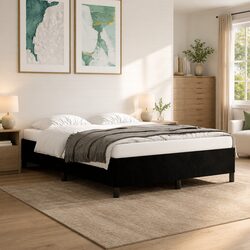 Queen Bed Frame Black Velvet 152x203cm Bedroom Furniture Upholstered Slats