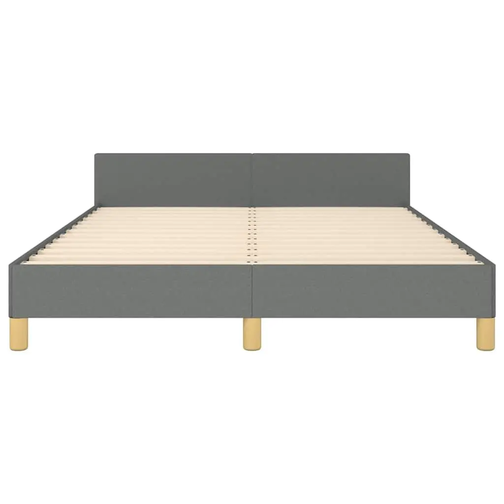 Double Bed Frame Grey Fabric Headboard Plywood Slats