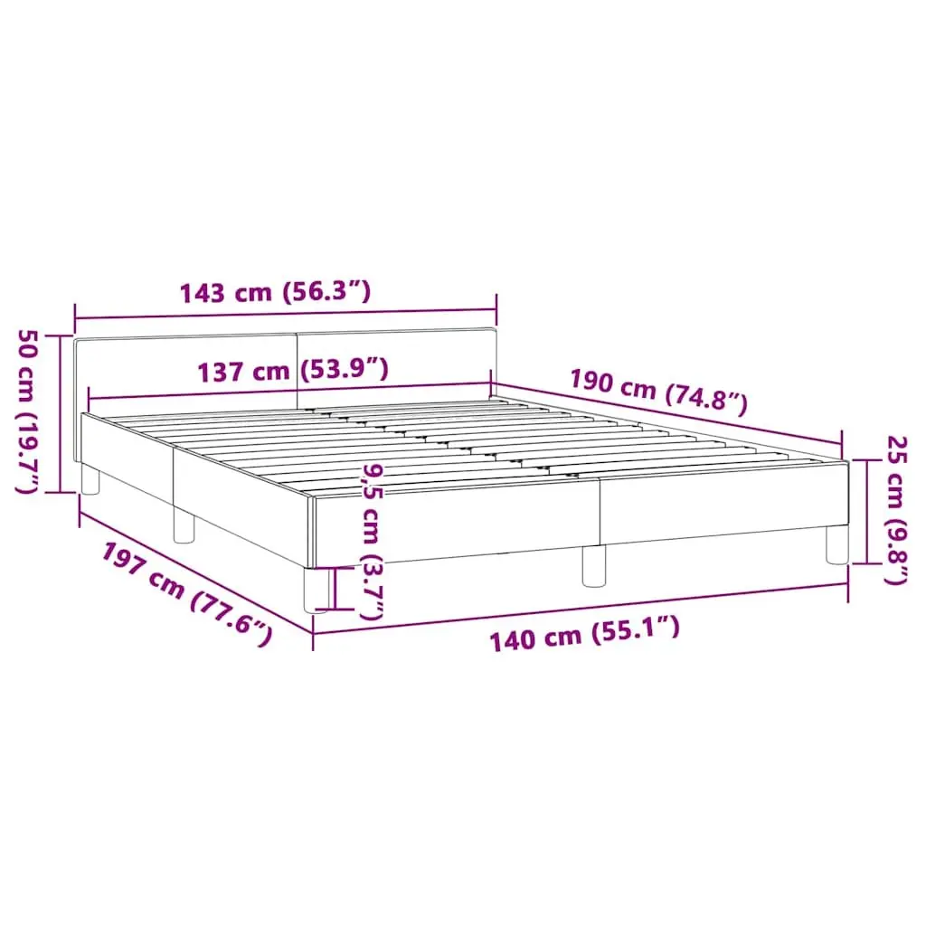 Double Bed Frame Grey Fabric Headboard Plywood Slats