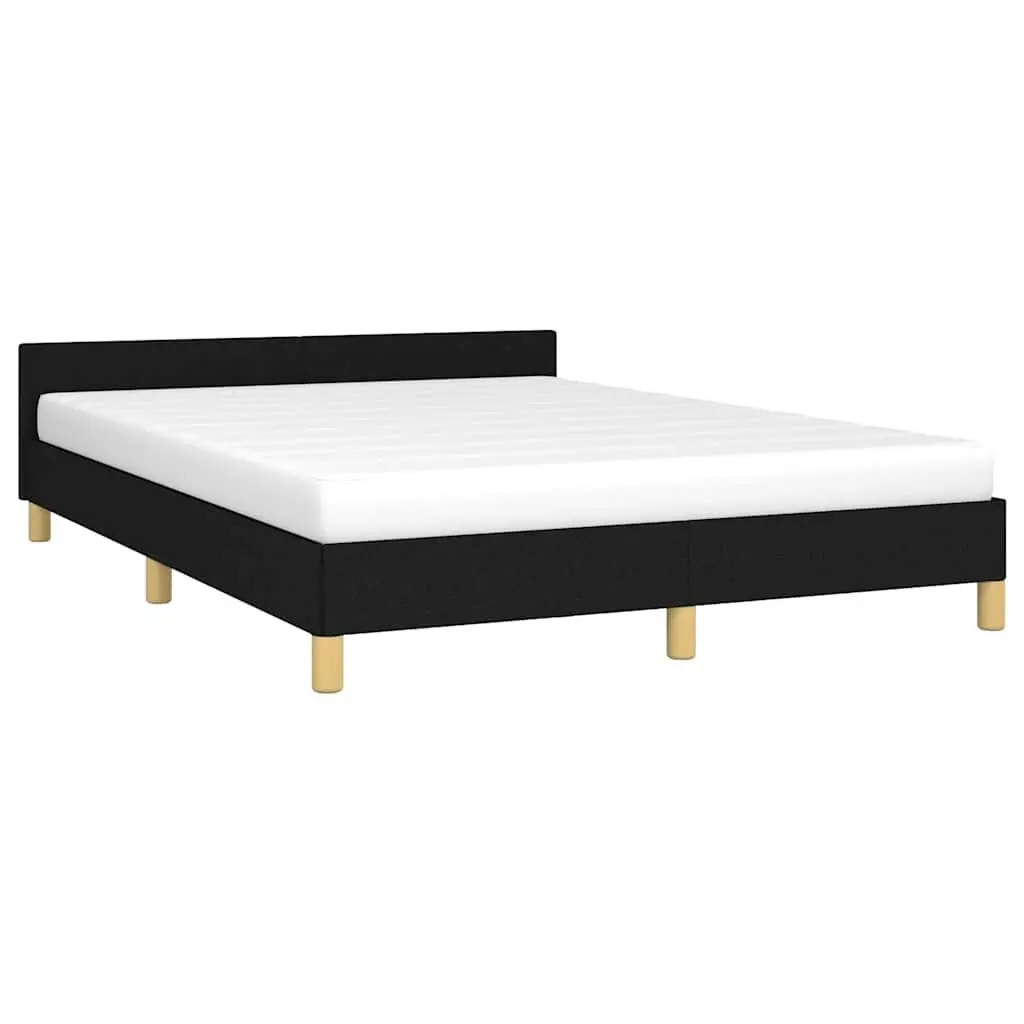 Queen Bed Frame Fabric Upholstery Black with Headboard
