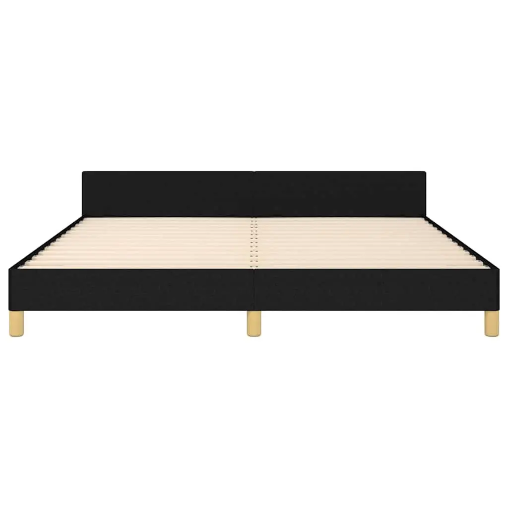 Queen Bed Frame Fabric Upholstery Black with Headboard