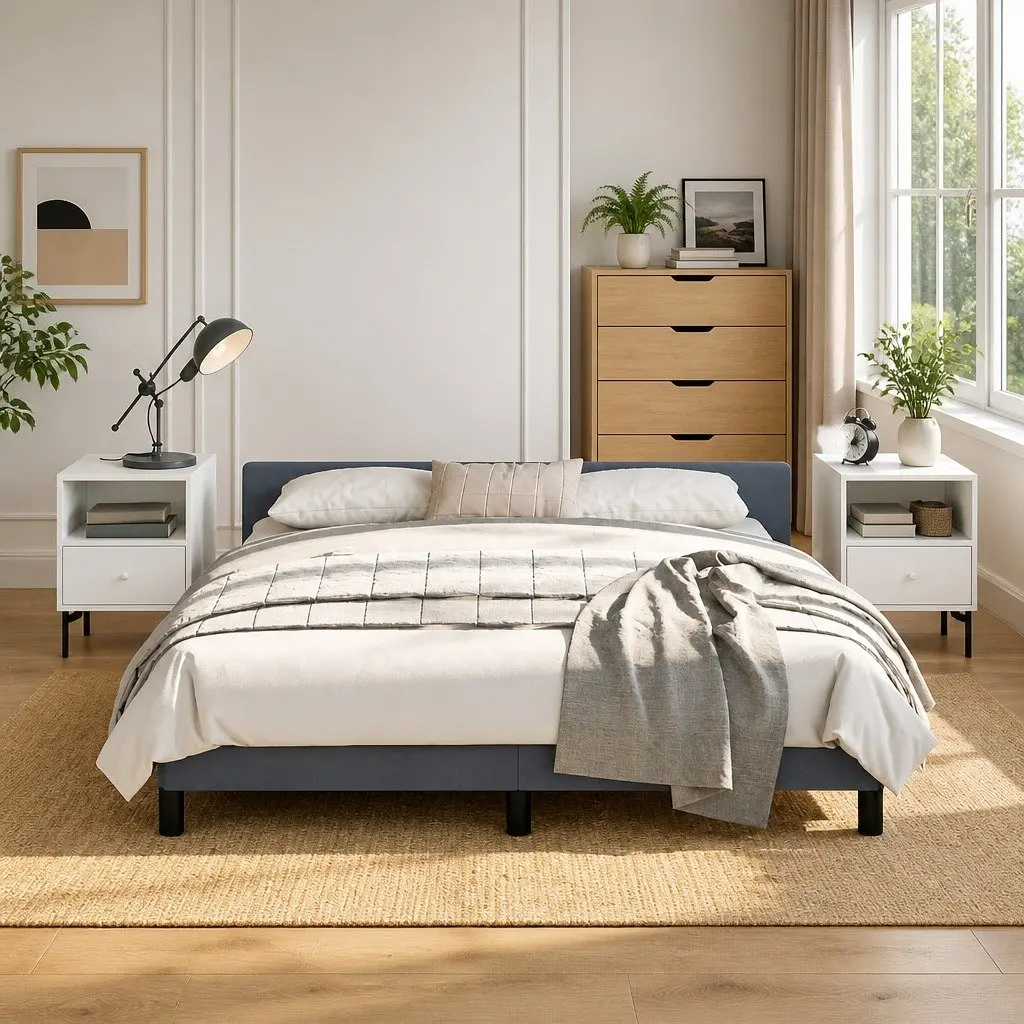 Queen Bed Frame with Headboard Grey Velvet Upholstered Bedroom Furniture