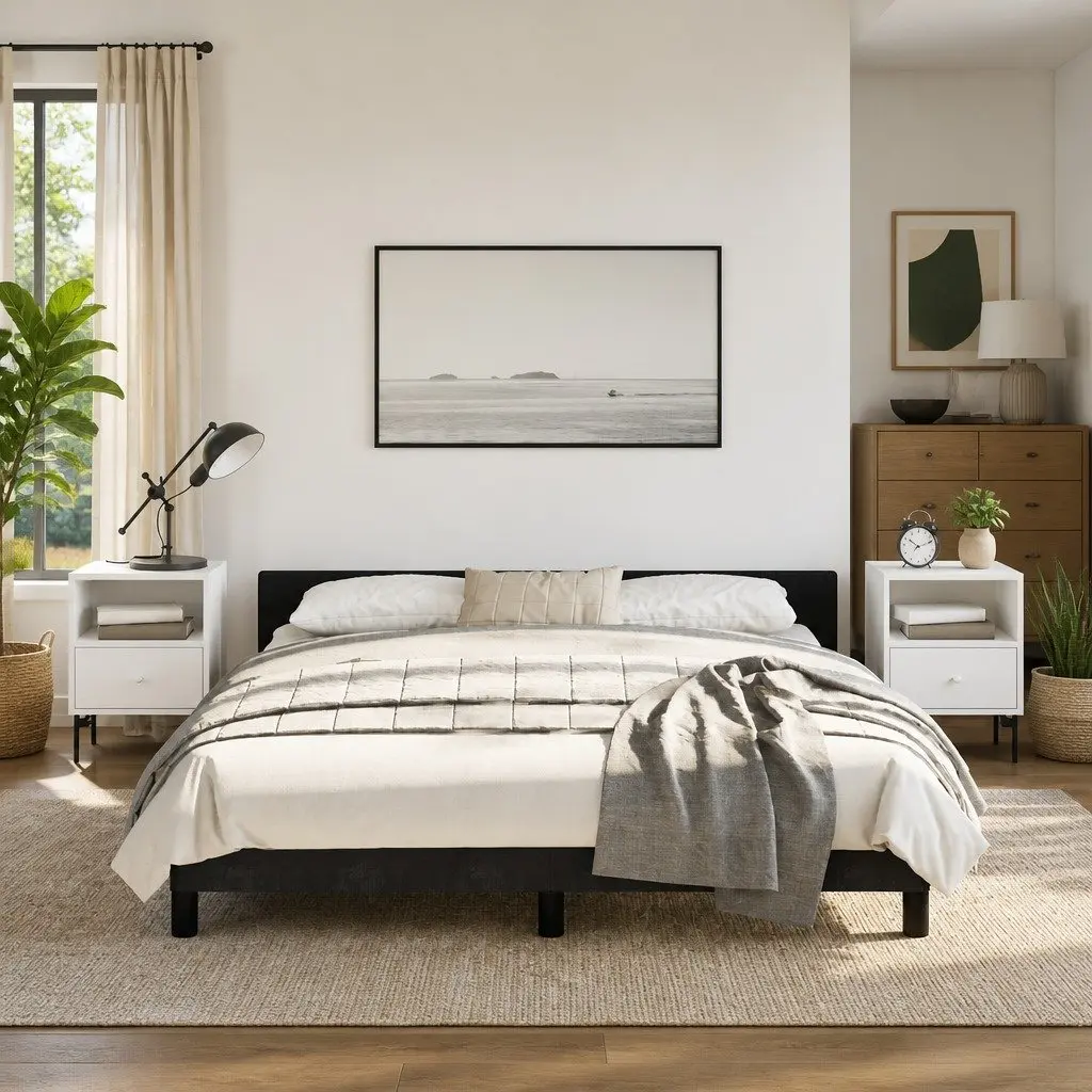 Queen Bed Frame Velvet Black Slats