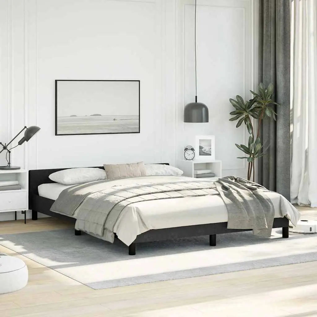 Queen Bed Frame Velvet Black Slats