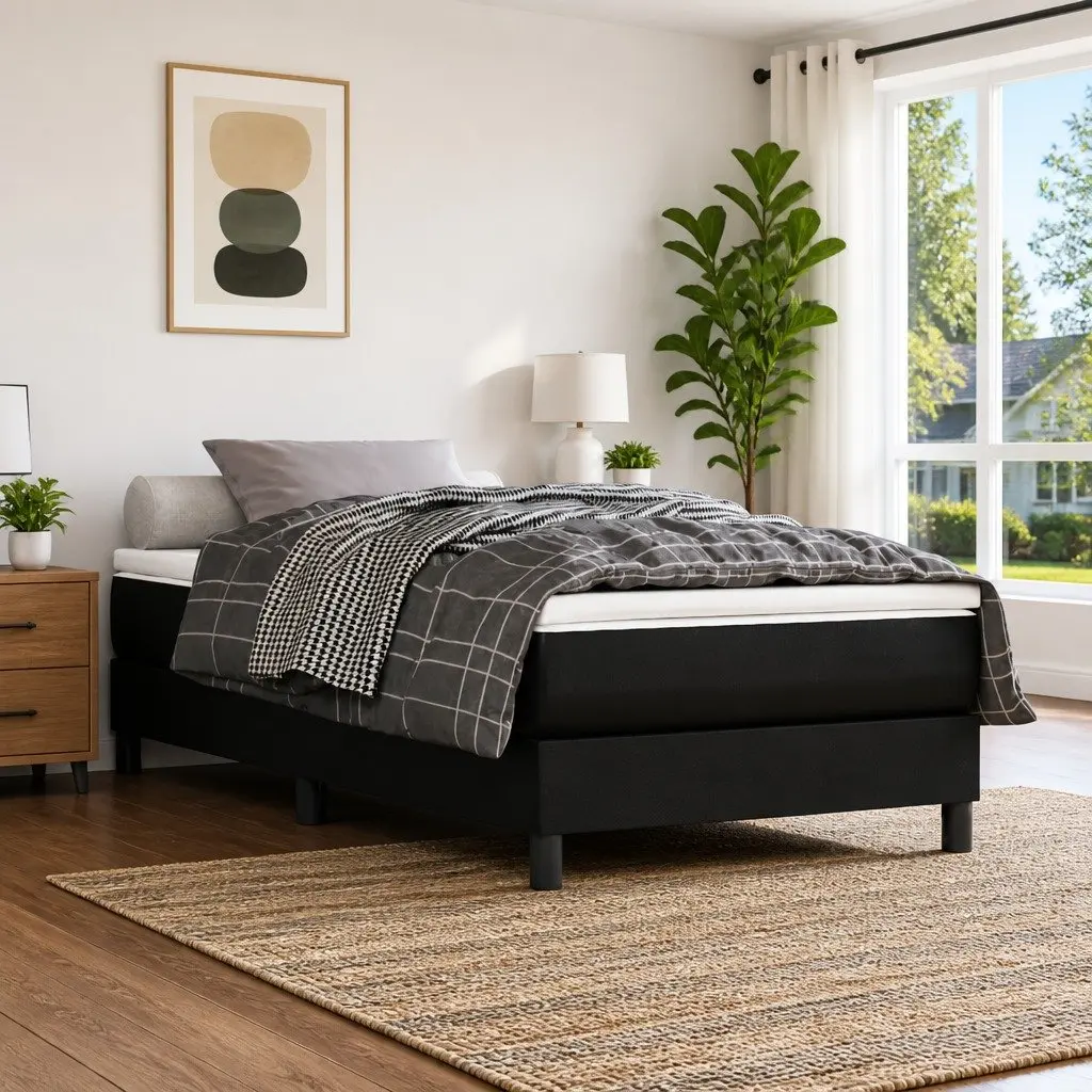 Pocket Spring Mattress Black Faux Leather Super Single Medium Firm Support