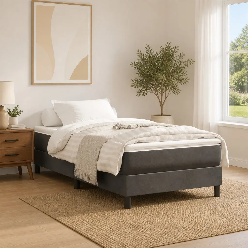 Pocket Spring Bed Mattress Super Single Velvet Dark Grey Medium-Firm Support