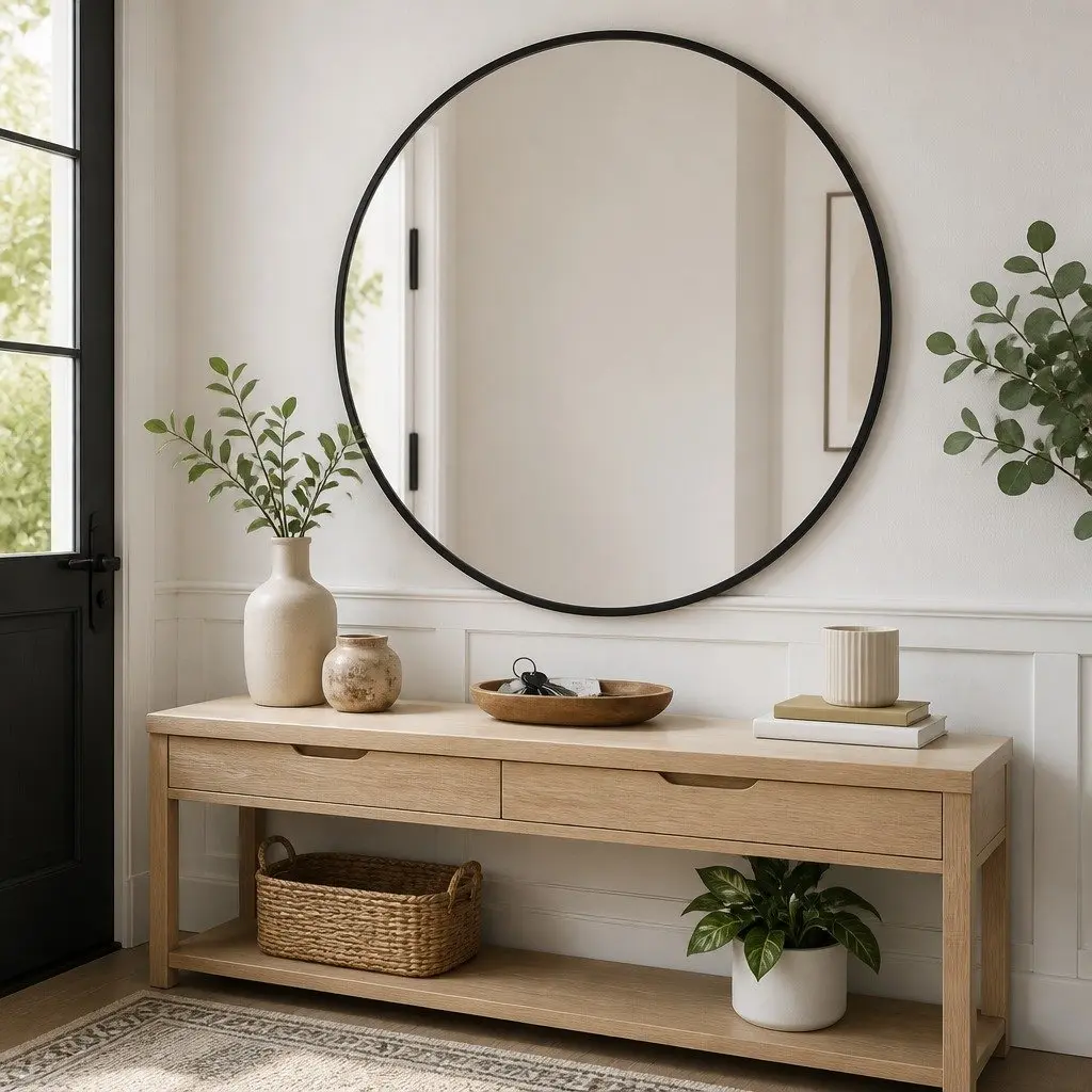 Round Wall Mirror PVC 50 cm Diameter Black