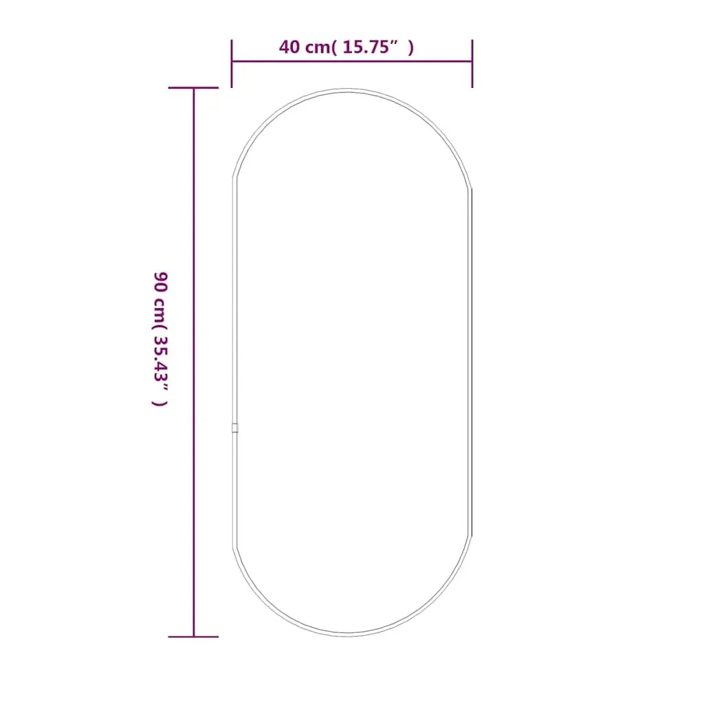 Oval Wall Mirror Black PVC Frame 90x40cm Glass Surface for Bathroom Bedroom Home Use