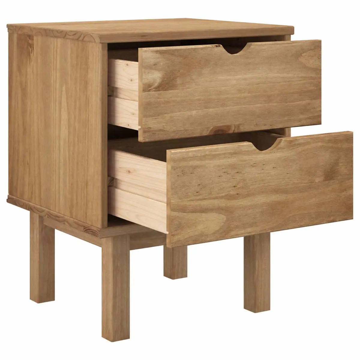 Solid Pine Wood Bedside Cabinet 45x39x57cm Brown Two Drawers Scandinavian Style